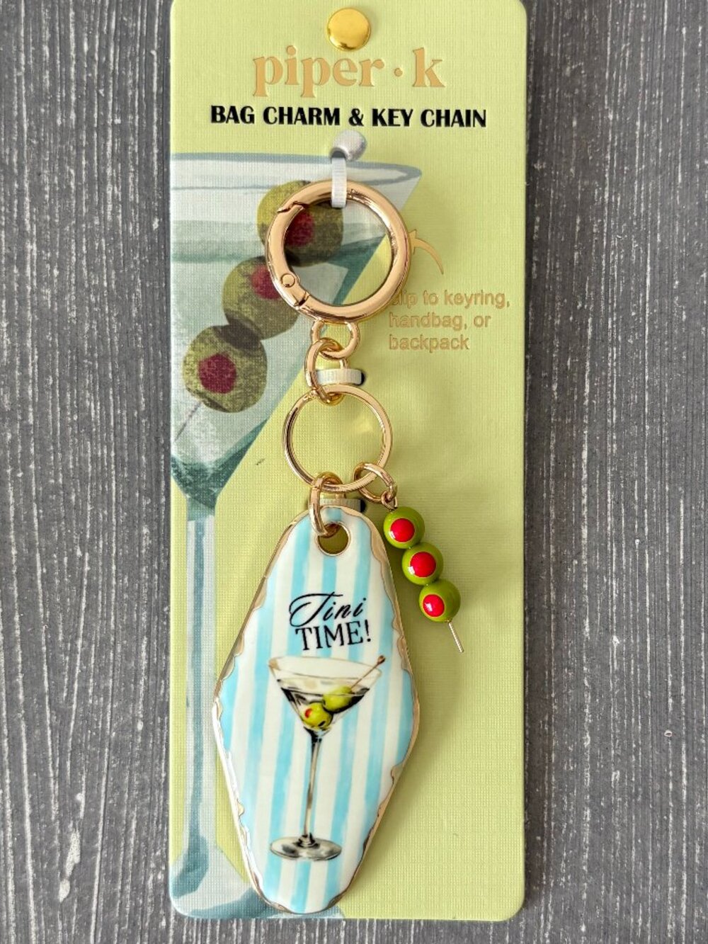 NWT - Piper K 'Tini Time' Martini Glass and Olives Skewer Keychain Bag Charm